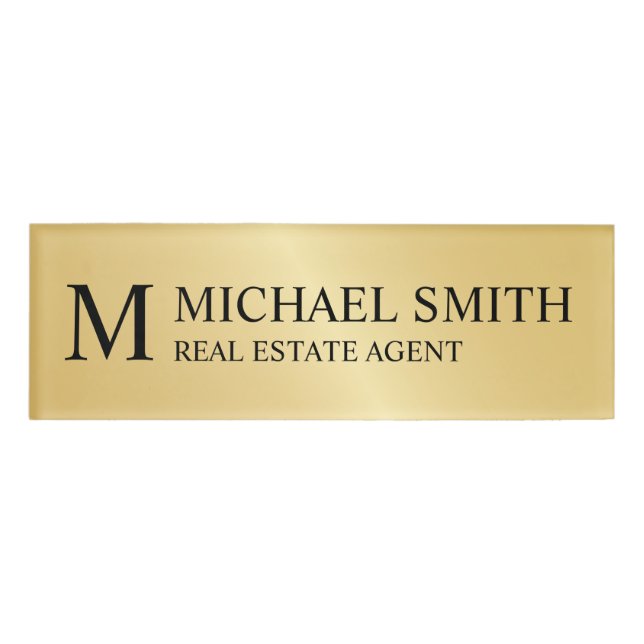 Gold Professional Personalised Monogram and Name Tag (Front)