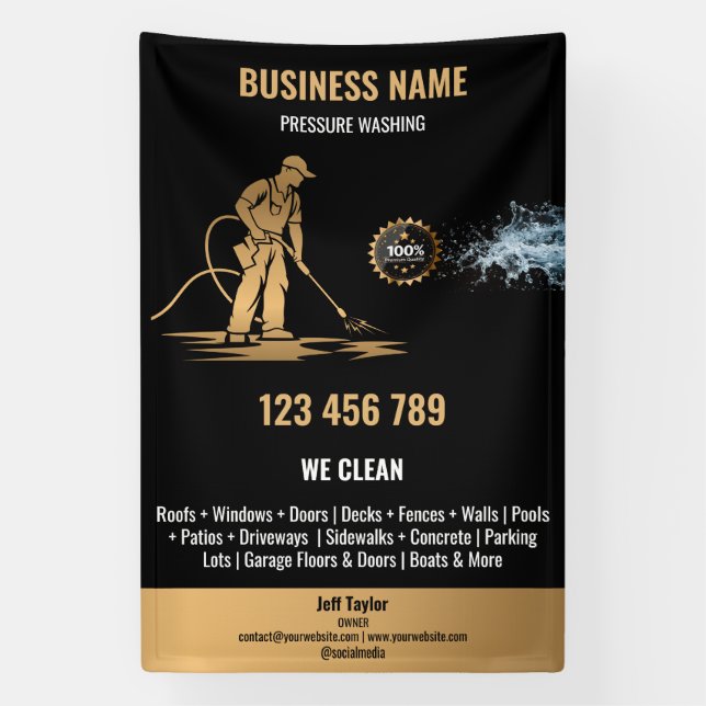 Gold Professional Pressure Washing Power Washing Banner (Vertical)