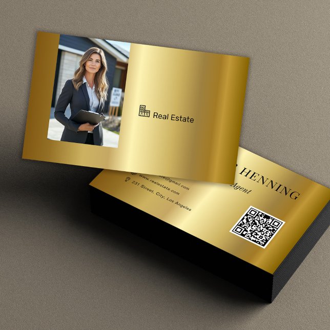 Gold Professional Real Estate Agent Photo QR Code Business Card (Creator Uploaded)
