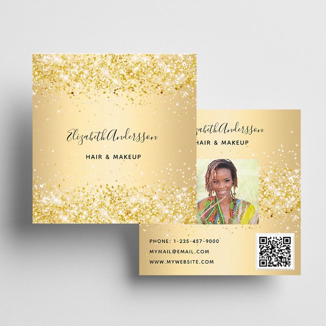 Gold profile photo qr code square business card (Creator Uploaded)