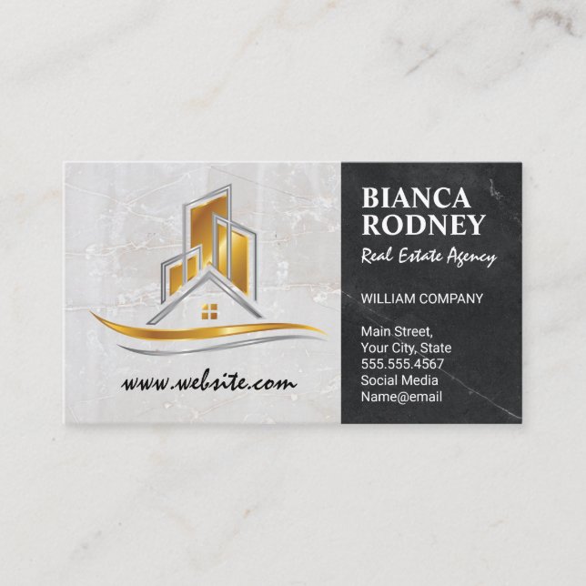 Gold Properties Logo | Marble Business Card (Front)