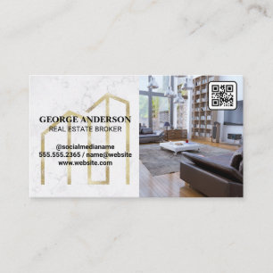 Gold Property Logo Living Room QR Barcode Business Card