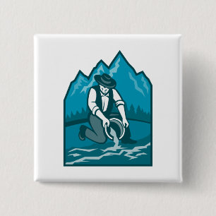 Gold Prospector Miner Pan Retro 15 Cm Square Badge