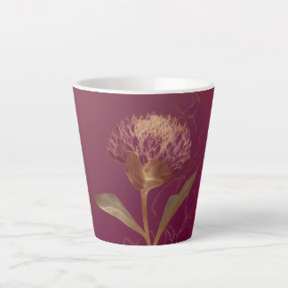 Gold Protea Flower Burgundy Botanical Linework Latte Mug