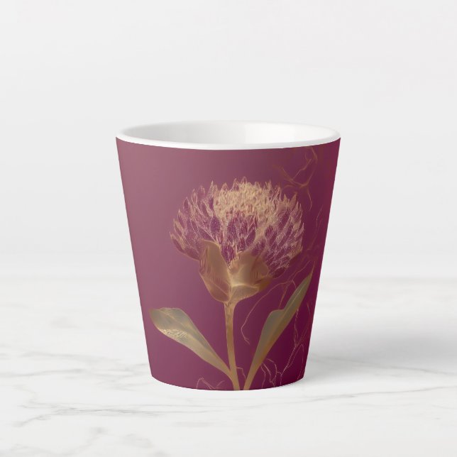 Gold Protea Flower Burgundy Botanical Linework Latte Mug (Front)