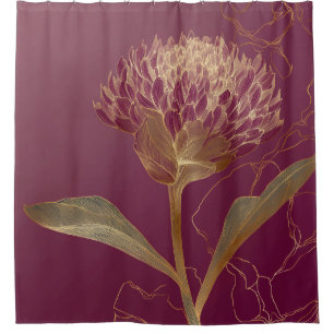 Gold Protea Flower Burgundy Botanical Linework Shower Curtain