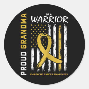 Gold Proud Grandma Childhood Cancer Awareness Amer Classic Round Sticker