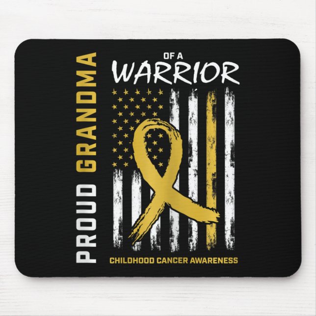 Gold Proud Grandma Childhood Cancer Awareness Amer Mouse Mat (Front)