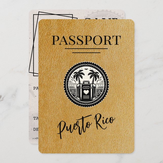 Gold Puerto Rico Passport Save The Date (Front/Back)