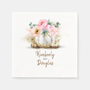 Gold Pumpkin and Pink Flowers Rustic Fall Napkin