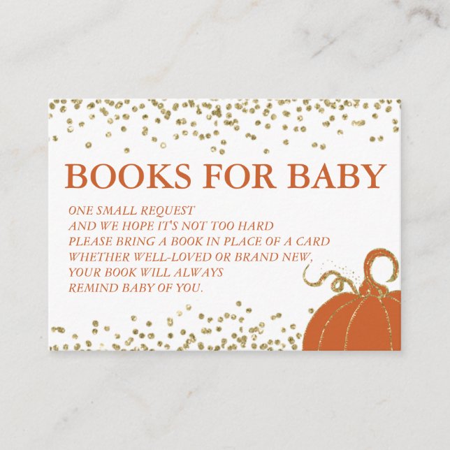 Gold Pumpkin Fall Baby Shower Book Request Card (Front)