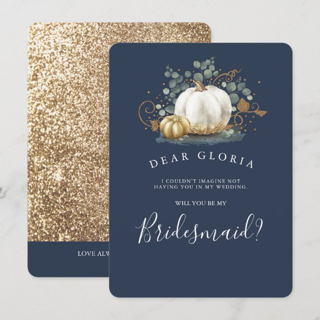 Gold Pumpkin Fall Wedding Bridesmaid Proposal Invi Invitation (Front/Back)