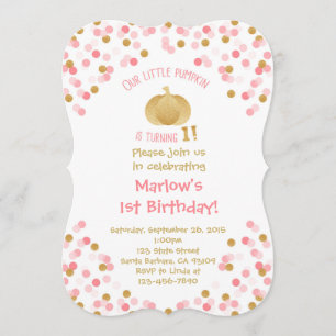 Gold Pumpkin First Birthday Bracket Invitation