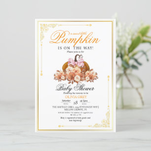 Gold Pumpkin Floral Baby Shower  Invitation