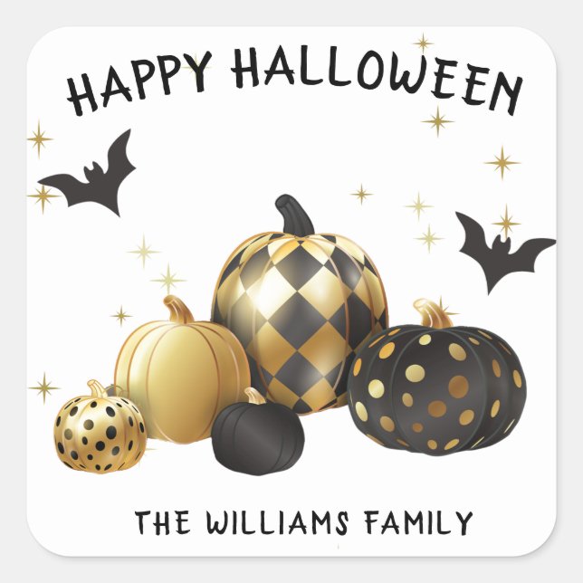 Gold Pumpkin Happy Halloween Monogram Sticker (Front)