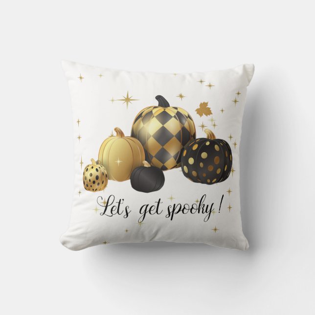 Gold Pumpkin Let's get Spooky Halloween Cushion (Front)