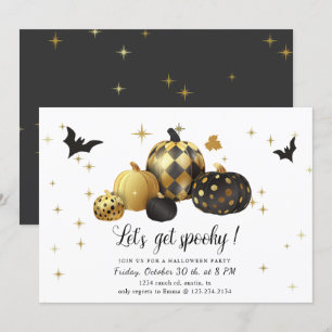 Gold Pumpkin Let's Get Spooky Halloween Party Invitation