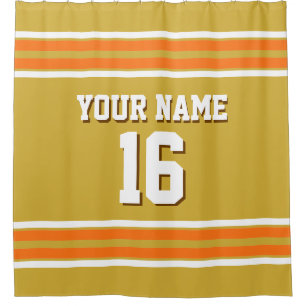 Gold Pumpkin Orange White Stripes Sports Jersey Shower Curtain