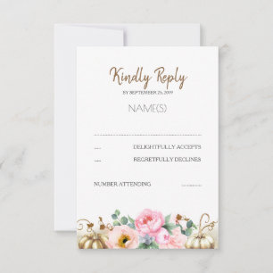 Gold Pumpkin Pink Floral Vase Fall Wedding RSVP