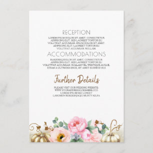 Gold Pumpkin Pink Floral Vase Wedding Information Enclosure Card