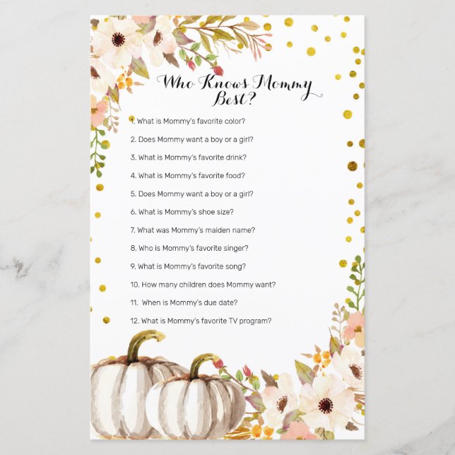 Gold pumpkin Watercolor Who Knows Mummy Best Game (Front)