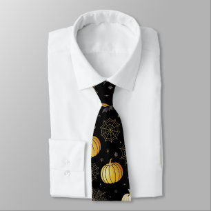 Gold Pumpkins & Webs – Seamless Halloween Pattern Tie