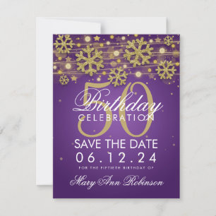 Gold Purple 50th Birthday Save Date Winter Save The Date