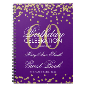 Gold Purple 60th Birthday Guest Book Confetti
