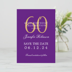 Gold Purple 60th Birthday Save Date w/ Details Invitation