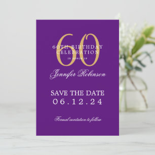 Gold Purple 60th Birthday Save the Date  Invitation