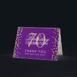 Gold Purple 70th Birthday Thank you Glitter Card<br><div class="desc">Elegant 70th Birthday Party Gold Faux Glitter Confetti Purple template. Easy to use and easy to personalise. Order Today!</div>