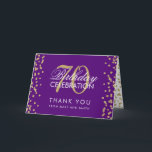 Gold Purple 70th Birthday Thank you Glitter Card<br><div class="desc">Elegant 70th Birthday Party Gold Faux Glitter Confetti Purple template. Easy to use and easy to personalise. Order Today!</div>