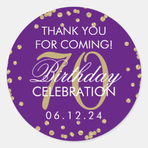 Gold Purple 70th Birthday Thank You Glitter Classic Round Sticker