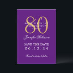 Gold Purple 80th Birthday Save the Date Details Invitation<br><div class="desc">Elegant "80th Birthday Party" design with a formal typography script,  custom name and details text. Easy to use and easy to personalise. Order Today!</div>