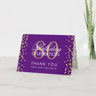 Gold Purple 80th Birthday Thank you Glitter Card