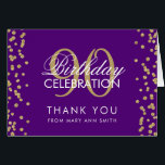 Gold Purple 90th Birthday Thank you Glitter<br><div class="desc">Elegant 90th Birthday Party Gold Faux Glitter Confetti Purple template. Easy to use and easy to personalise. Order Today!</div>