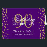 Gold Purple 90th Birthday Thank you Glitter<br><div class="desc">Elegant 90th Birthday Party Gold Faux Glitter Confetti Purple template. Easy to use and easy to personalise. Order Today!</div>