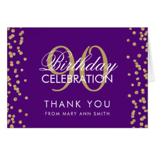 Gold Purple 90th Birthday Thank you Glitter