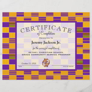 Gold Purple Africa Kente Certificate of Completion