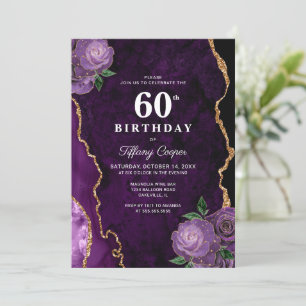 Gold Purple Agate 60th Birthday Invitation