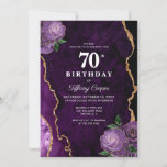 Gold Purple Agate 70th Birthday Invitation<br><div class="desc">Elegant Gold Purple Floral Agate 70th Birthday party Invitation features beautiful purple violet hues of gemstone geode and delicate purple rose florals with gold speckles.</div>