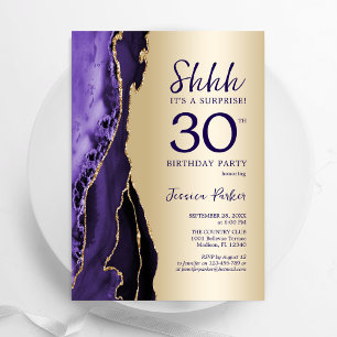 Gold Purple Agate Surprise 30th Birthday Invitation
