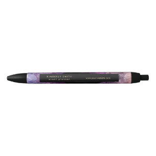 Gold purple amethyst gemstone mineral black ink pen