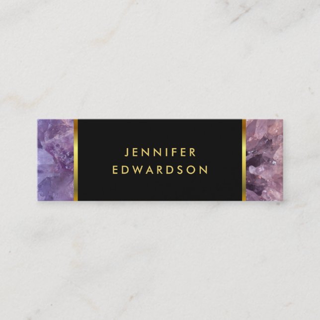 Gold purple amethyst gemstone professional mini business card (Front)
