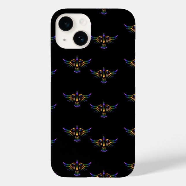 Gold, purple and green abstract bird on black Case-Mate iPhone case (Back)