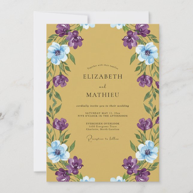 Gold Purple Anemone Wedding Invitation (Front)