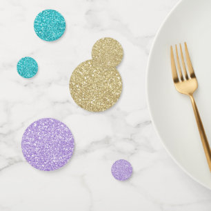 Gold Purple & Aqua Blue Glitter Sparkle Confetti