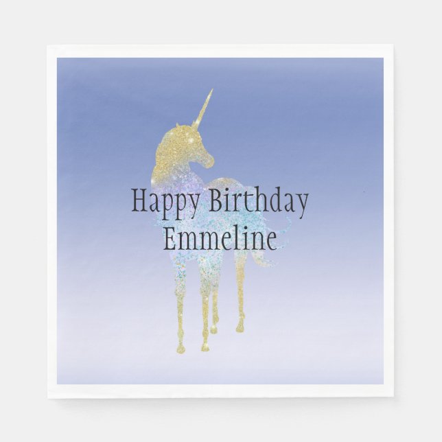 Gold Purple Aqua Glitter Unicorn   Napkin (Front)