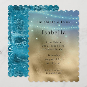 Gold Purple Aqua Sparkle Glitzy Mermaid Birthday Invitation