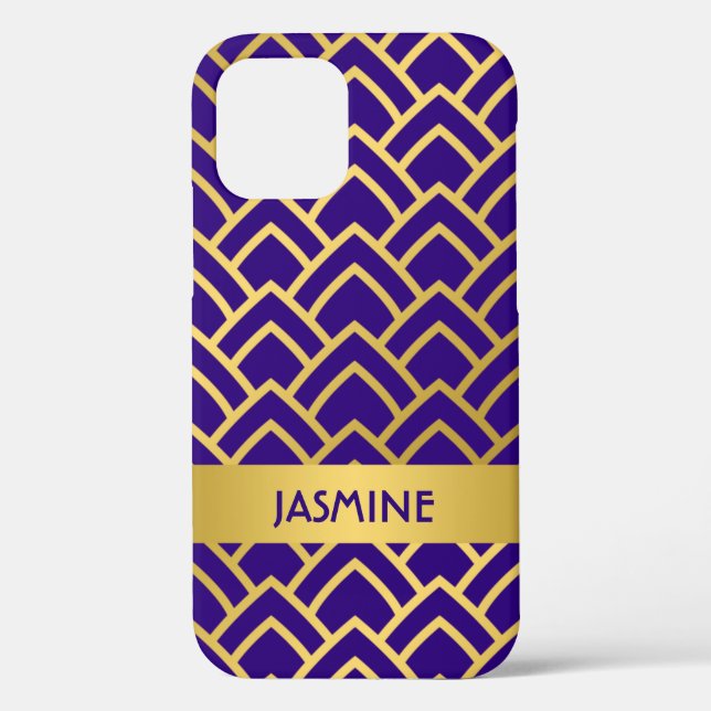 Gold Purple Art Deco Geometric Pattern Personalise Case-Mate iPhone Case (Back)
